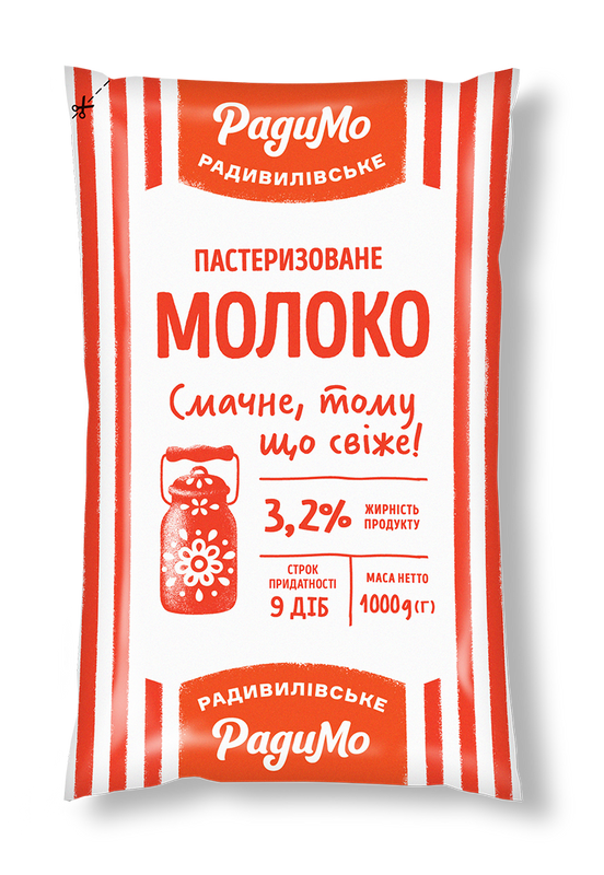 Молоко коров'яче РАДИМО, пастеризоване, 3,2%, 1000г